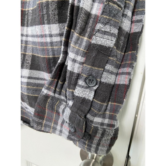 Stanley Mens Plaid Flannel Shirt Gray Red Button Front Long‎ Sleeve Large - Picture 6 of 9